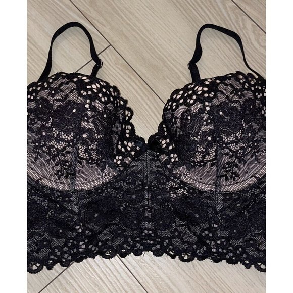 Victorias Secret Padded Lace Longline Bra Corset Lace Underwire Womens 32D New - Picture 3 of 6